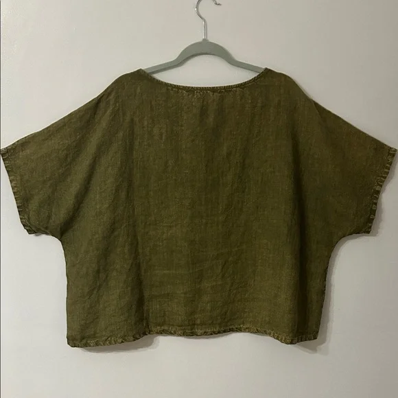 Beau Jours Top Women’s XL Olive Green Linen Lagenlook Boxy Beach - Picture 7 of 14